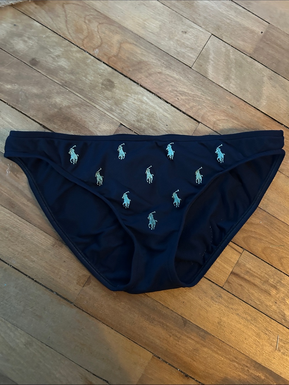 Ralph Lauren Navy Bikini Bottoms with Teal Pony Embroidery